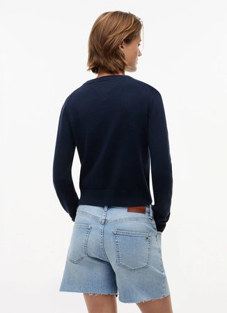 Tommy Jeans Lacivert Kadın Bisiklet Yaka Logo Baskılı Kazak DW0DW22930C1G