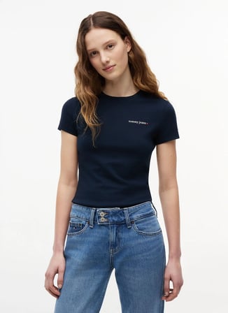 Tommy Jeans Lacivert Kadın Bisilet Yaka Baskılı T-Shirt DW0DW23479C1G