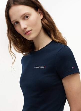 Tommy Jeans Lacivert Kadın Bisilet Yaka Baskılı T-Shirt DW0DW23479C1G