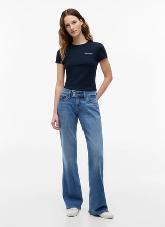 Tommy Jeans Lacivert Kadın Bisilet Yaka Baskılı T-Shirt DW0DW23479C1G