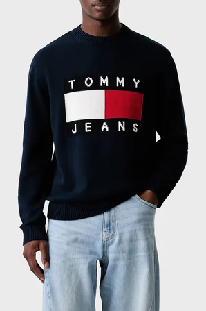 Tommy Jeans Pamuklu Logolu Regular Fit Kazak Erkek KAZAK DM0DM23413 C1G LACİVERT