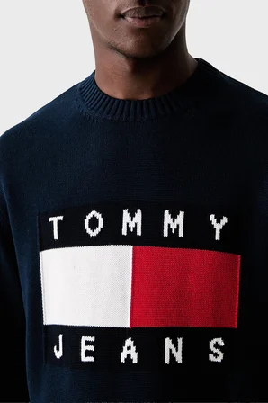 Tommy Jeans Pamuklu Logolu Regular Fit Kazak Erkek KAZAK DM0DM23413 C1G LACİVERT