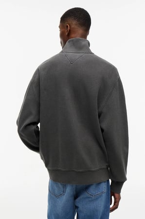 Relaxed Waffle Label Half Zip Erkek Siyah Sweatshirt