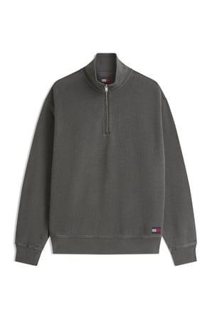 Relaxed Waffle Label Half Zip Erkek Siyah Sweatshirt
