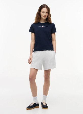 Tommy Jeans Lacivert Kadın Bisiklet Yaka Baskılı T-Shirt DW0DW22789C1G