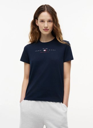 Tommy Jeans Lacivert Kadın Bisiklet Yaka Baskılı T-Shirt DW0DW22789C1G