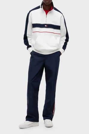 Tommy Jeans Pamuk Regular Fit Yarım Fermuarlı Dik Yaka Sweat Erkek SWEAT DM0DM23244 YBL BEYAZ