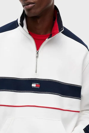 Tommy Jeans Pamuk Regular Fit Yarım Fermuarlı Dik Yaka Sweat Erkek SWEAT DM0DM23244 YBL BEYAZ