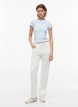 Tommy Jeans Beyaz Kadın Slim Straight Denim Pantolon DW0DW230741D0