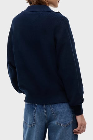 Tommy Jeans % 100 Pamuk Yarım Fermuarlı Balıkçı Yaka Kazak Kadın KAZAK DW0DW22928 C1G LACİVERT