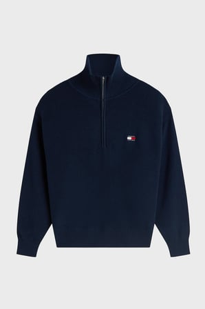 Tommy Jeans % 100 Pamuk Yarım Fermuarlı Balıkçı Yaka Kazak Kadın KAZAK DW0DW22928 C1G LACİVERT