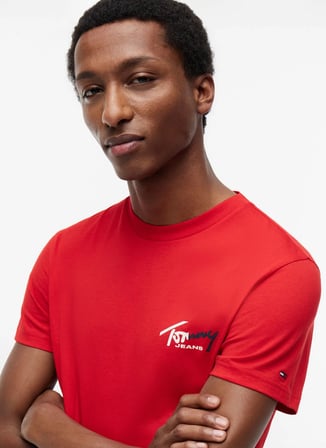 Tommy Jeans Kırmızı Erkek T-Shirt DM0DM22538XML TJM SLIM SIGN CHEST