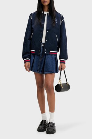 Tommy Jeans Kadın Logolu Regular Fit Kolej Yaka Bomber Ceket/Mont MONT DW0DW22919 C1G LACİVERT