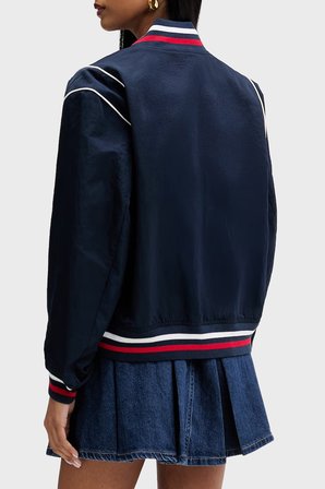 Tommy Jeans Kadın Logolu Regular Fit Kolej Yaka Bomber Ceket/Mont MONT DW0DW22919 C1G LACİVERT