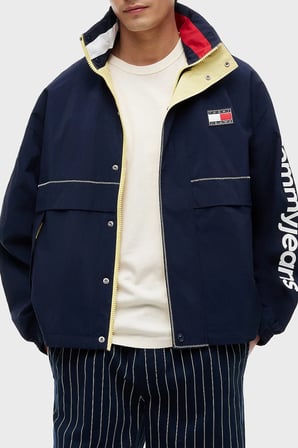 Tommy Jeans Logolu Oversize Su İtici Saklanabilir Kapüşonlu  Mont Erkek MONT DM0DM23225 C1G LACİVERT