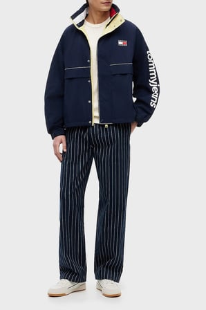 Tommy Jeans Logolu Oversize Su İtici Saklanabilir Kapüşonlu  Mont Erkek MONT DM0DM23225 C1G LACİVERT