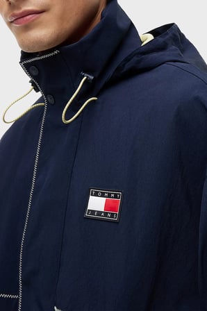 Tommy Jeans Logolu Oversize Su İtici Saklanabilir Kapüşonlu  Mont Erkek MONT DM0DM23225 C1G LACİVERT
