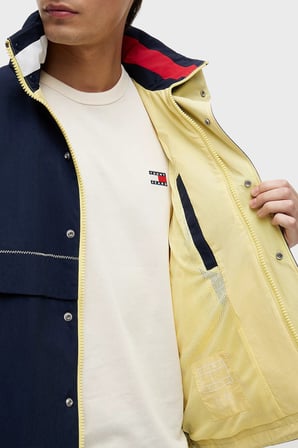 Tommy Jeans Logolu Oversize Su İtici Saklanabilir Kapüşonlu  Mont Erkek MONT DM0DM23225 C1G LACİVERT