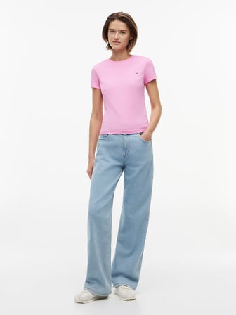 TOMMY HILFIGER Kadın Marka Logolu Günlük Kullanıma Uygun Pembe T-Shirt DW0DW20459 TOU