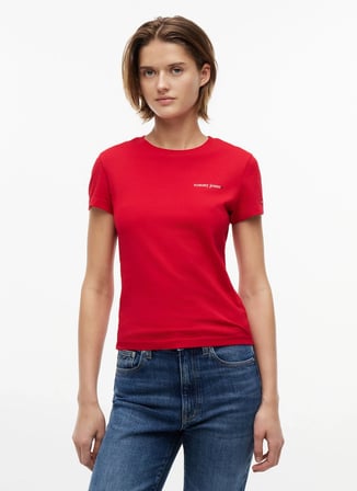 Tommy Jeans Kırmızı Kadın Bisilet Yaka Baskılı T-Shirt DW0DW23479XK9