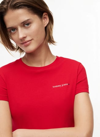 Tommy Jeans Kırmızı Kadın Bisilet Yaka Baskılı T-Shirt DW0DW23479XK9