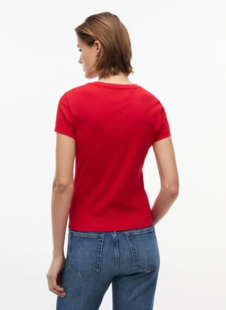 Tommy Jeans Kırmızı Kadın Bisilet Yaka Baskılı T-Shirt DW0DW23479XK9