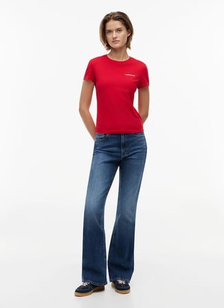 Tommy Jeans Kırmızı Kadın Bisilet Yaka Baskılı T-Shirt DW0DW23479XK9