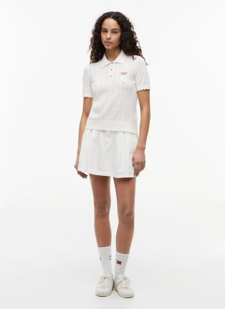 Tommy Jeans Beyaz Kadın Nakışlı Polo T-Shirt DW0DW22932YBH