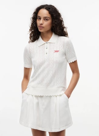 Tommy Jeans Beyaz Kadın Nakışlı Polo T-Shirt DW0DW22932YBH