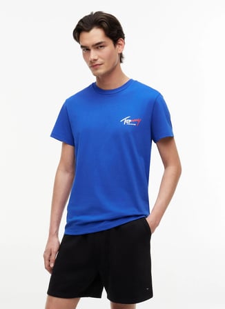 Tommy Jeans Mavi Erkek T-Shirt DM0DM22538C63 TJM SLIM SIGN CHEST