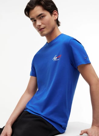 Tommy Jeans Mavi Erkek T-Shirt DM0DM22538C63 TJM SLIM SIGN CHEST