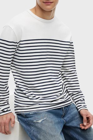 Tommy Jeans %100 Pamuk Regular Fit Bisiklet Yaka Uzun Kollu T Shirt Erkek T SHİRT DM0DM23183 YBH BEYAZ