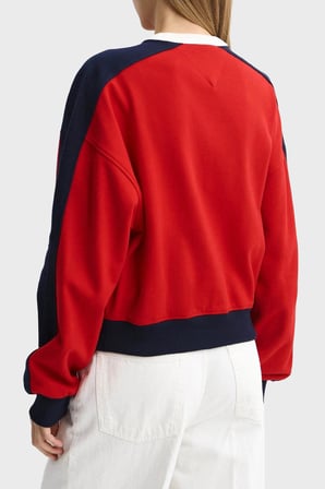 Tommy Jeans % 100 Pamuk Renk Bloklu Bisiklet Yaka Sweat Kadın SWEAT DW0DW22826 XK9 KIRMIZI