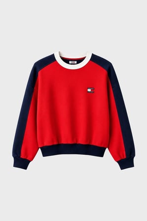 Tommy Jeans % 100 Pamuk Renk Bloklu Bisiklet Yaka Sweat Kadın SWEAT DW0DW22826 XK9 KIRMIZI