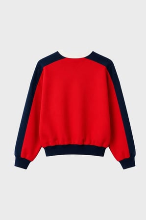 Tommy Jeans % 100 Pamuk Renk Bloklu Bisiklet Yaka Sweat Kadın SWEAT DW0DW22826 XK9 KIRMIZI