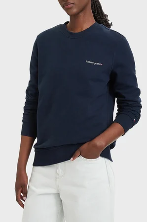 Tommy Hilfiger Logolu Pamuklu Regular Fit Bisiklet Yaka Sweat Kadın SWEAT DW0DW22829 C1G LACİVERT