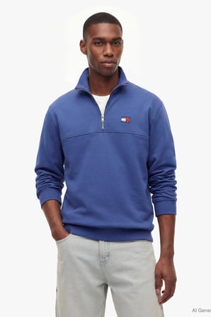 TJM REG BADGE QZ EXT Erkek Mavi Sweatshirt - DM0DM23200