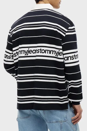 Tommy Jeans Çizgili Relaxed Fit Düğmeli Polo Yaka Sweat Erkek POLO YAKA SWEAT DM0DM23164 C1G LACİVERT