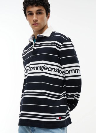 Tommy Jeans Lacivert Erkek Relaxed Çizgili Polo T-Shirt DM0DM23164C1G TJM RLX BRANDED STRI