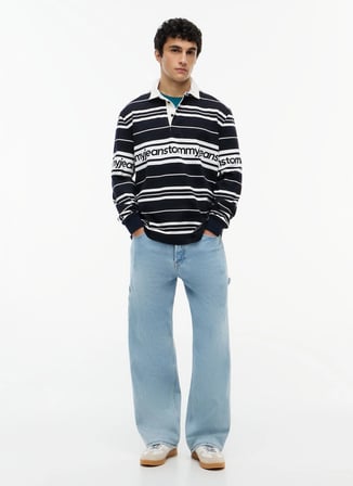 Tommy Jeans Lacivert Erkek Relaxed Çizgili Polo T-Shirt DM0DM23164C1G TJM RLX BRANDED STRI