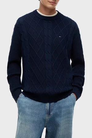 Tommy Jeans Pamuklu Regular Fit Kazak Erkek KAZAK DM0DM23405 C1G LACİVERT