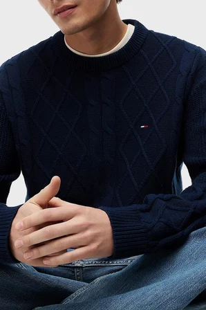 Tommy Jeans Pamuklu Regular Fit Kazak Erkek KAZAK DM0DM23405 C1G LACİVERT