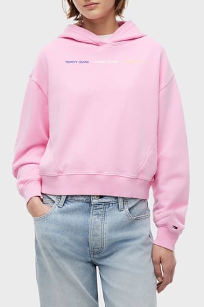 Tommy Jeans Logolu Regular Fit Kapüşonlu Sweat Kadın SWEAT DW0DW22906 TOU PEMBE