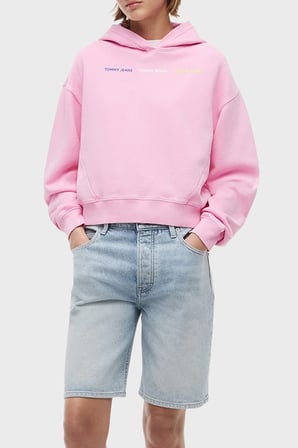 Tommy Jeans Logolu Regular Fit Kapüşonlu Sweat Kadın SWEAT DW0DW22906 TOU PEMBE