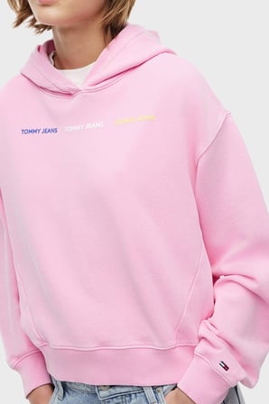 Tommy Jeans Logolu Regular Fit Kapüşonlu Sweat Kadın SWEAT DW0DW22906 TOU PEMBE
