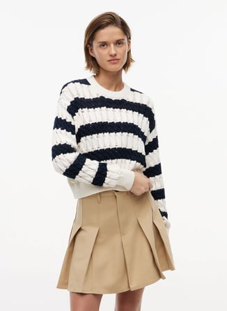 Tommy Jeans Beyaz - Lacivert Kadın Bisiklet Yaka Çizgili Kazak DW0DW229260A9