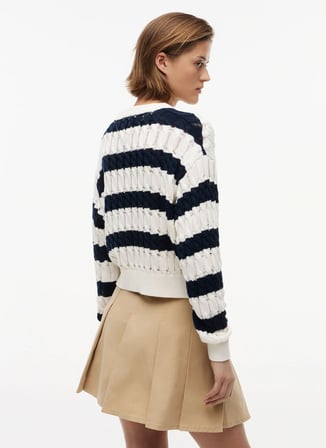 Tommy Jeans Beyaz - Lacivert Kadın Bisiklet Yaka Çizgili Kazak DW0DW229260A9