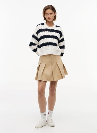 Tommy Jeans Beyaz - Lacivert Kadın Bisiklet Yaka Çizgili Kazak DW0DW229260A9