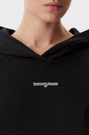 Tommy Hilfiger Logo İşlemeli Regular Fit Kapüşonlu Sweat Kadın SWEAT DW0DW22825 BDS SİYAH