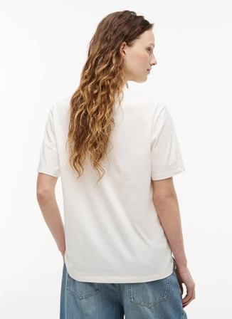 Tommy Jeans Beyaz Kadın Bisiklet Yaka Baskılı T-Shirt DW0DW23159YBH